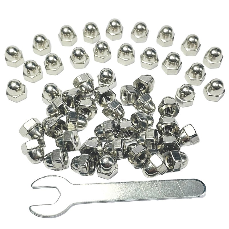 ZDingTech 50pcs #10-24 Acorn Cap Nuts,10-24 Cap Nuts,Acorn Hex Cap Dome Head Nuts,Dome Nuts,304 Stainless Steel Acorn Nuts,Hardware Nuts,18-8,Bright Finish with Open End Wrench - Image 1